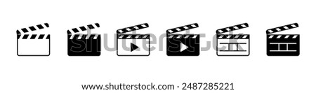 Clapper icon. Clap board sign. Movie vector set. Clapboard clip symbol.