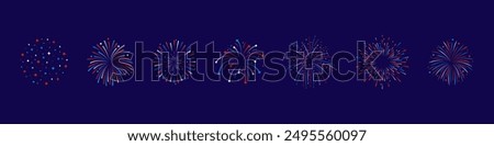 Fireworks set. Vector firework sign isolated with stars and sparks. Firework exlposions in the sky.