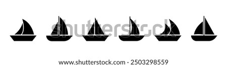 Sailboat icon. Sail boat yacht. Sail vessel vector set. Isolated sailboat icons set.