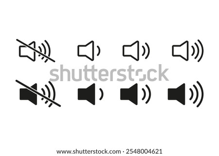 Sound icon. Volume mute sign. Audio speaker mute volume vector set. Quiet sign isolated on white background.