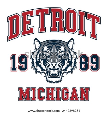 Tiger varsity print, Detroit Michigan athletic vector print