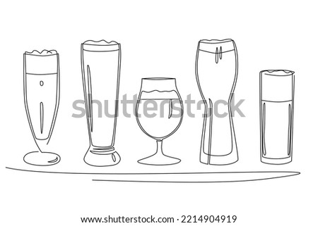 Hand drawn beer glasses of different shapes. Line vector illustration.