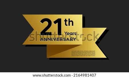 21 years anniversary logo with golden ribbon for booklet, leaflet, magazine, brochure poster, banner, web, invitation or greeting card. Vector illustrations.