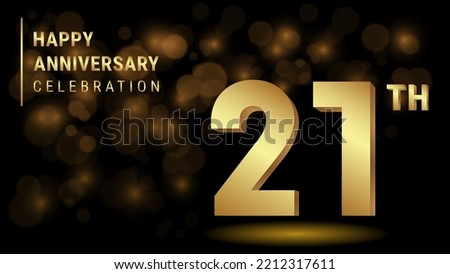 21th anniversary logo with gold color for booklets, leaflets, magazines, brochure posters, banners, web, invitations or greeting cards. Vector illustration.