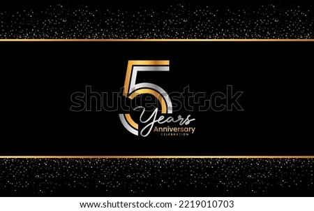 5th Anniversary template design. Anniversary Celebration logo design in golden color for celebration event, invitation, greeting card, flyer, banner, poster, double line logo, vector illustration