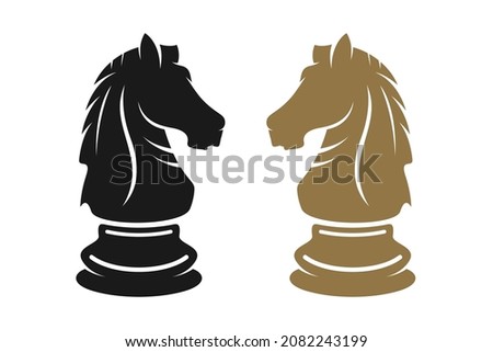 Black Chess Knight Horse Stallion silhouette logo design