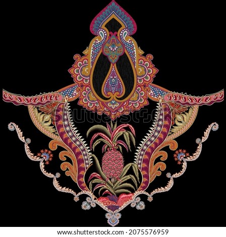 colorful paisley design motif digital stock illustration