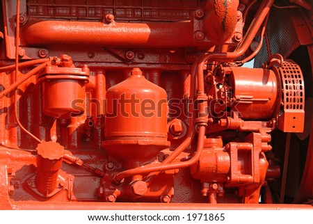 Brightly painted red diesel engine