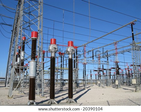 High voltage towers and transformer on power plant