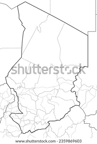 Chad country simple line maps, Chad country regions, Chad country provinces, white background, black lines, line map