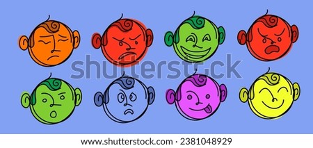 graphic illustration of various forms of facial expressions in cartoon form, this vector is very good for use as an icon, logo, banner, etc.