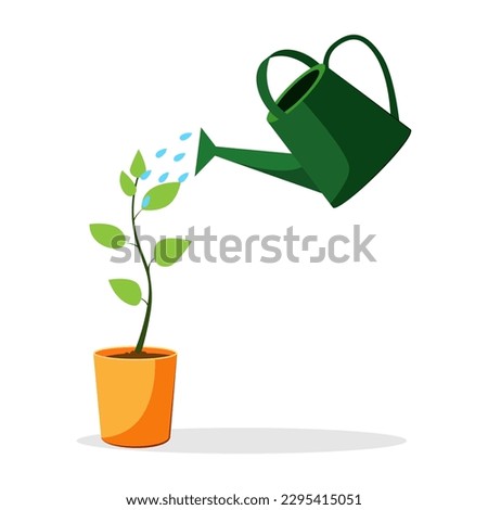 Watering can with plant vector icon. flat design