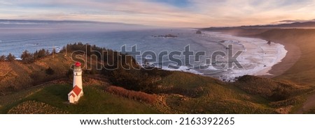 Panorama of Cape Blanco Lighthouse at the Southern Oregon Coast at sunrise.  Stockfoto © 