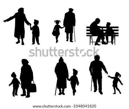 Vector illustration of silhouettes of elderly people with grandchildren