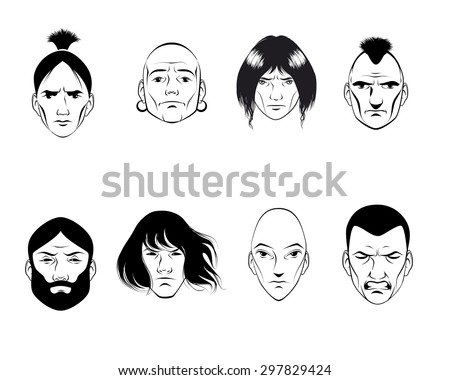 Vector illustration of a set of eight persons