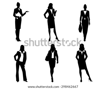 Vector illustration of a six businesswomen silhouettes