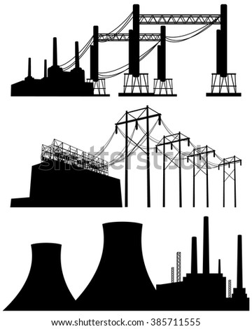 Vector illustration of a three factories silhouettes
