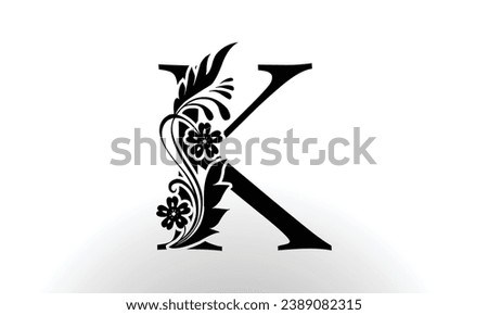 Letter K luxury floral logo design template with Black color