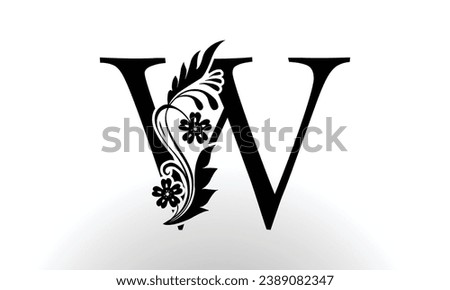 Letter W luxury floral logo design template with Black color