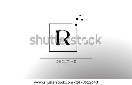 Initial letter R elegant and luxury Initial with Rectangular dots frame minimal monogram logo design vector template
