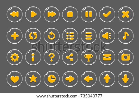 Set of buttons for games, applications and websites. Cute cartoon buttons design. Isolated vector.