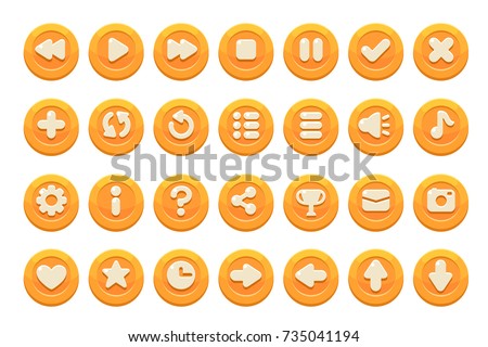 Set of buttons for games, applications and websites. Cute cartoon buttons design. Isolated vector.