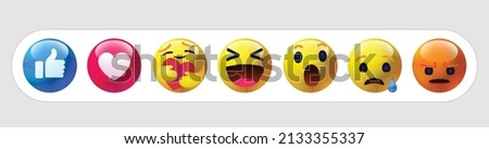 chat comment reactions, icon template face tear smile sad hug love like Lol laughter 3d emoji character message high quality vector round yellow cartoon bubble emoticons comment social media Facebook