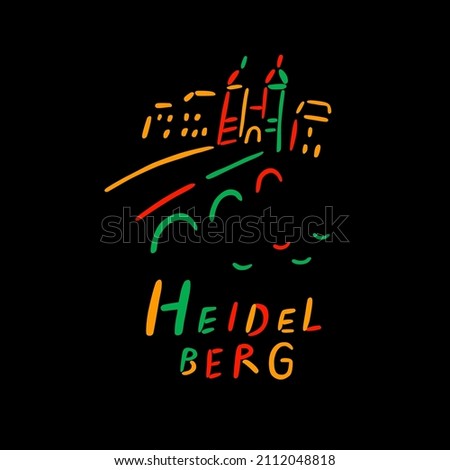 Old bridge in Heidelberg, Germany. Hand drawn vector illustration
in trendy abstract style.
