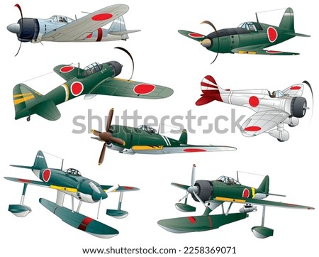 Imperial Japanese Navy Air Service, single seat propeller war fighter and watercrafts, 7 model illustrated collection.