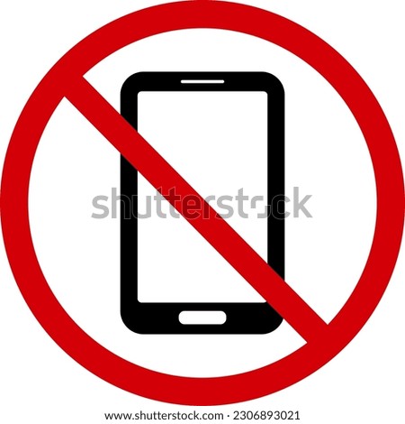 No phone sign. Prohibition sign, do not use the phone. Red slashed circle with phone silhouette inside. Call ban. Round red stop phone sign. No mobile.