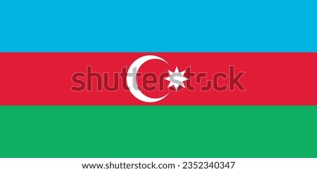 Classic flag Azerbaijan. Official flag Azerbaijan with size proportions and original color. Standard color and size. Independence Day. Banner template. National flag Azerbaijan with coat of arms.