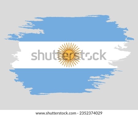 Painted with brush flag Argentina. Grunge flag Argentina. Watercolor drawing national flag Argentina. Independence Day. Banner, poster template. National flag Argentina with coat arms.