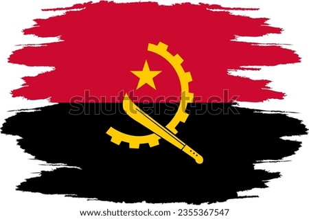 Grunge flag Angola. Painted brush stroke. Watercolor drawing, vintage flag Angola. National flag Angola with coat arms. Independence Day. Banner, poster template.