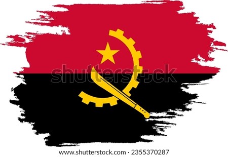 Painted with brush flag Angola. Grunge flag Angola. Watercolor drawing national flag Angola. Independence Day. Banner, poster template. National flag Angola with coat arms.