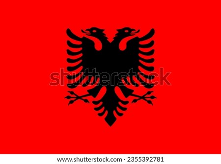 Classic flag Albania. Official flag Albania with size proportions and original color. Standard color and size. Independence Day. Banner template. National flag Albania with coat of arms.