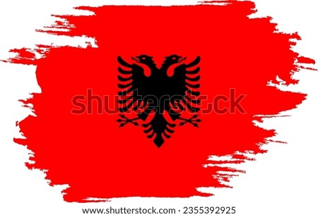 Damaged flag Albania. Albania flag with grunge texture. Independence Day. Banner, poster template. National flag Albania with coat arms. State flag Albania is drawn in ink.