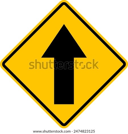 One way traffic sign. Direction of movement. Warning yellow diamond road sign. Diamond road sign. Rhombus road sign.