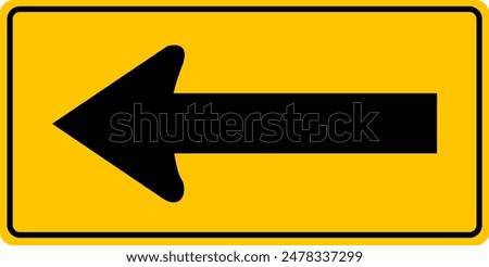 Driving direction sign. The arrow indicates the direction of movement. Permitted directions of movement at intersections, junctions and other sections of the road. Warning yellow road sign.