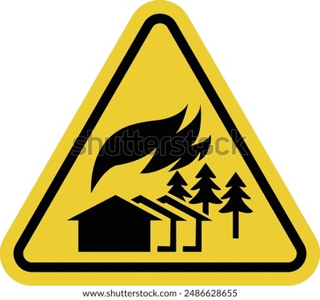 Fire sign. Danger of large fire. The sign is used in areas where there is a high probability of large fires such as forests. Warning yellow triangular sign.