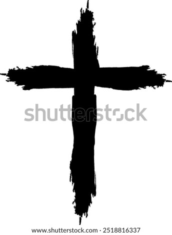 Grunge cross painted brush strokes. Cross religious symbol. Spiritual practice, church rituals and prayer. Symbol salvation, faith and hope. Crucifixion and resurrection Jesus Christ. Christian cross.