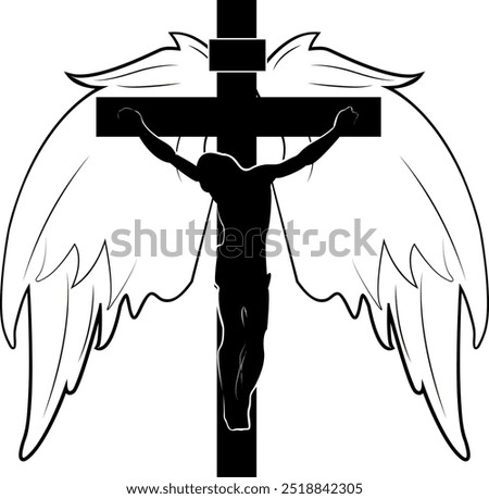 Cross with angel wings. Symbol angelic protection. Redemption through sacrifice and hope for eternal life. Help and divine guidance. Connection with God and rising above earthly problems.