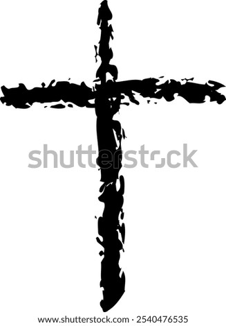 Grunge cross painted brush strokes. Cross religious symbol. Spiritual practice, church rituals and prayer. Symbol salvation, faith and hope. Crucifixion and resurrection Jesus Christ. Christian cross.