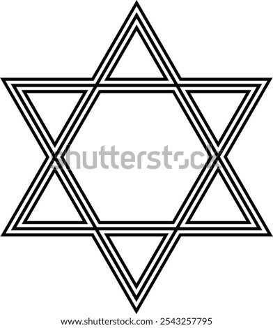 Star David. Judaism symbol. Six pointed geometric star. Symbol of interaction between heaven and earth, spiritual and material. Hexagram figure.