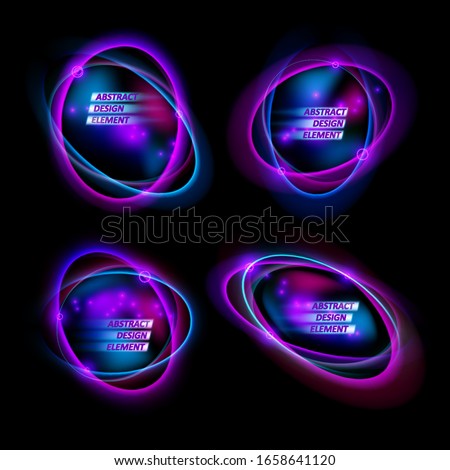 Magic light effects. Illustration isolated on dark background. Mystical portal. Bright sphere lens. Rotating lines. Glow ring. Magic neon ball. Abstract design logo. Vector. Eps10