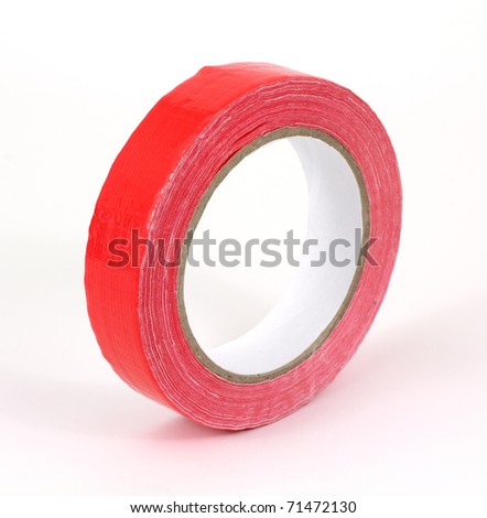 Roll of red duct tape on a white background.