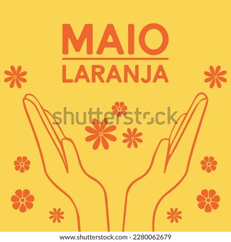 Maio laranja with hands and flowers on yellow background