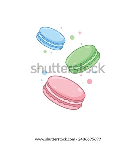 Floating Colorful Macarons isolated on white, Vector clipart