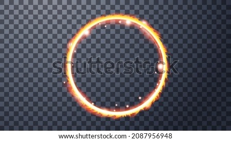 Modern magic witchcraft symbols. Ethereal fire portal sign with strange flame spark. Decor elements for magic doctor, shaman, medium. Luminous trail effect on transparent background.
