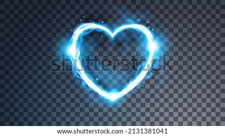 Modern magic heart symbol. Ethereal lightning substance sign and strange flame spark. Decor elements for magic doctor, shaman, medium. Luminous trail effect on transparent background.
