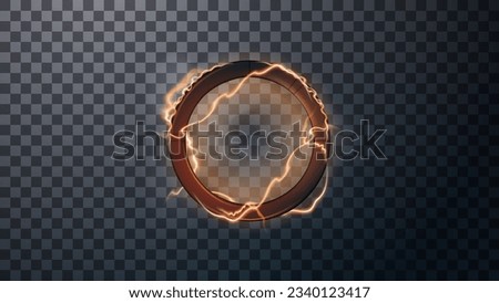 Modern magic portal symbol. Ethereal lightning substance sign and strange flame lightnings. Decor elements for magic doctor, shaman, medium. Luminous trail effect on transparent background